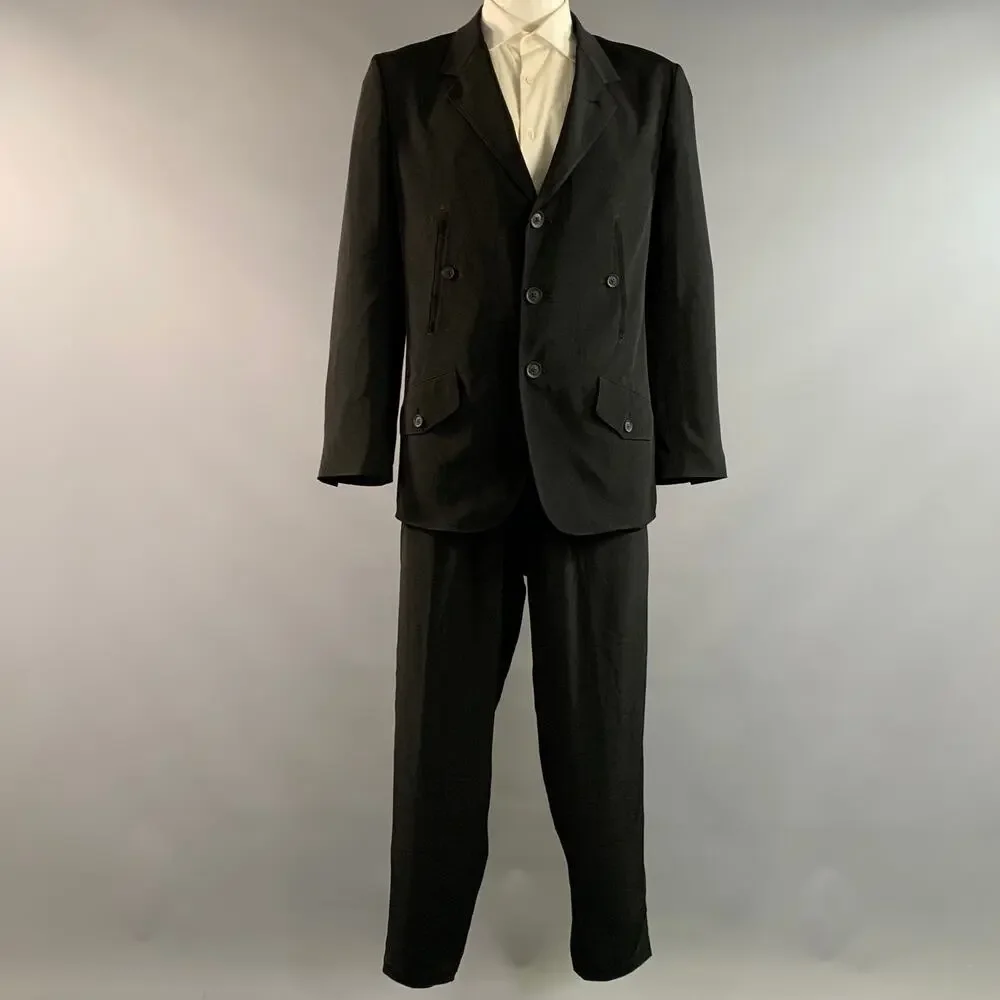 YOHJI YAMAMOTO Chest Size 42 Black Triacetate Blend Double Breasted 34 31 Suit